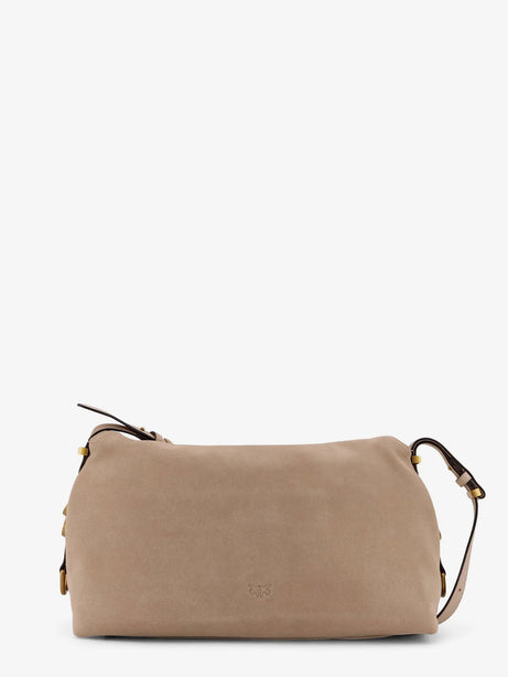 Pinko Suede crossbody bag with metal detail with engraved logo - Beige