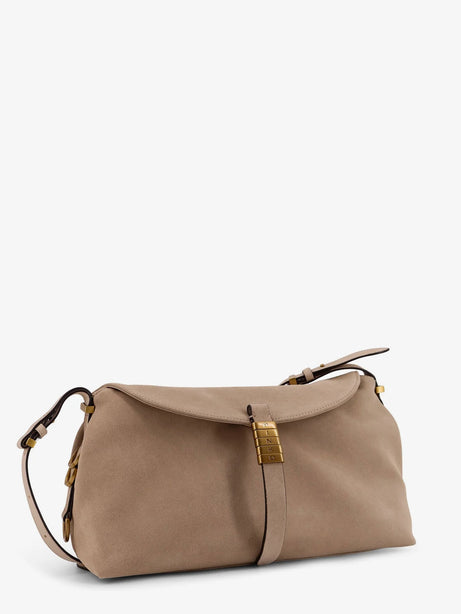 Pinko Suede crossbody bag with metal detail with engraved logo - Beige