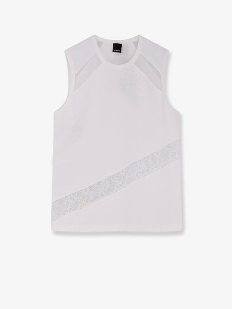 Pinko Molly cotton tank top with lace inserts - Bianco
