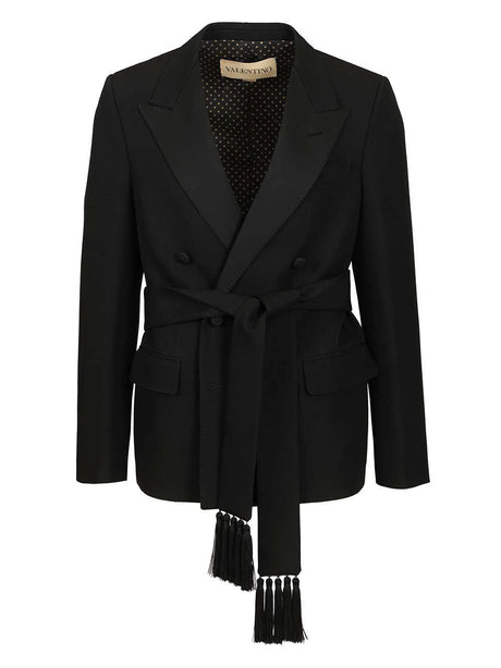 Valentino Garavani Virgin Wool Blazer With Belt - Black