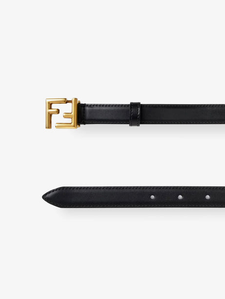 Fendi FF leather belt - Nero+Oro Burattato
