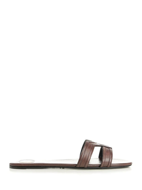 Saint Laurent Mabrouka Leather Sandals - Brown