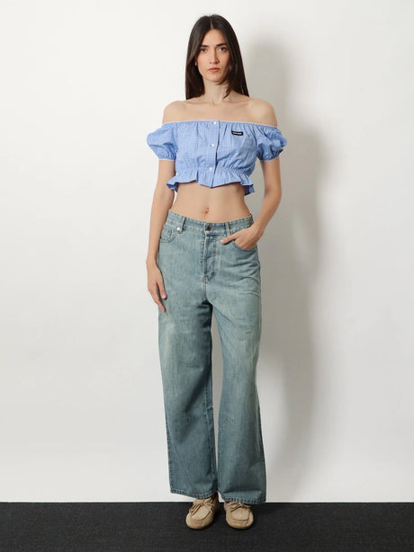 Miu Miu Striped cotton top - Celeste
