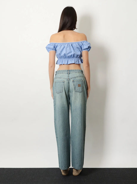 Miu Miu Striped cotton top - Celeste