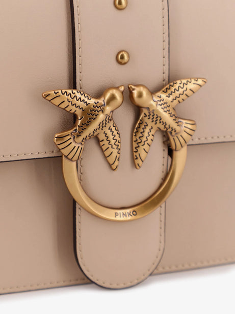 Pinko Love One leather crossbody bag - Beige