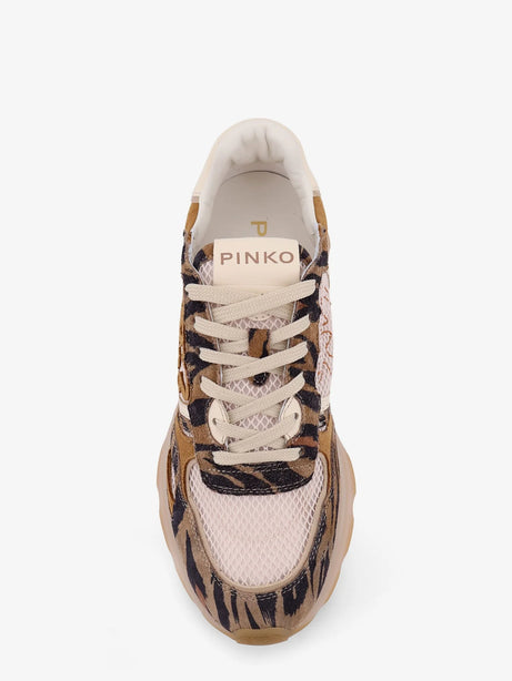 Pinko Zoe suede sneakers with mesh inserts - Beige