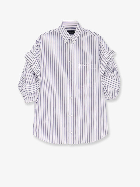 Balenciaga Tucked Sleeve striped cotton shirt - White/Blue