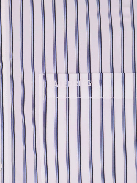 Balenciaga Tucked Sleeve striped cotton shirt - White/Blue