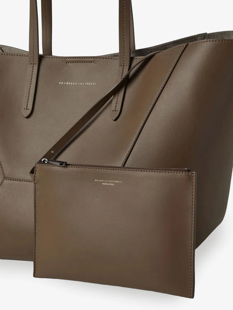 Brunello Cucinelli BC Duo hammered leather handbag - Mud