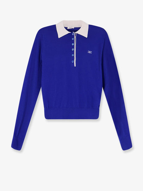 Celine Cashmere and silk polo shirt with logo embroidery on the front - Royal Blue/White