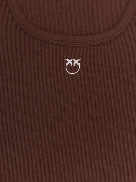Pinko Calcolatore cotton tank top with frontal Love Birds logo - Marrone
