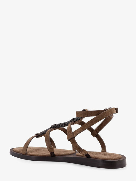 Brunello Cucinelli Suede sandals with Monili details - Summer Peat