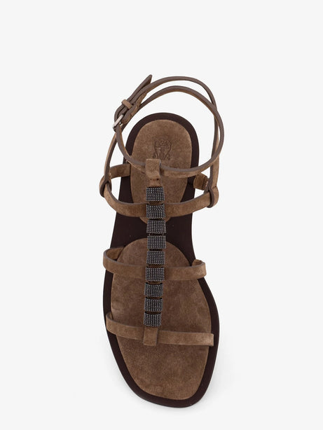 Brunello Cucinelli Suede sandals with Monili details - Summer Peat