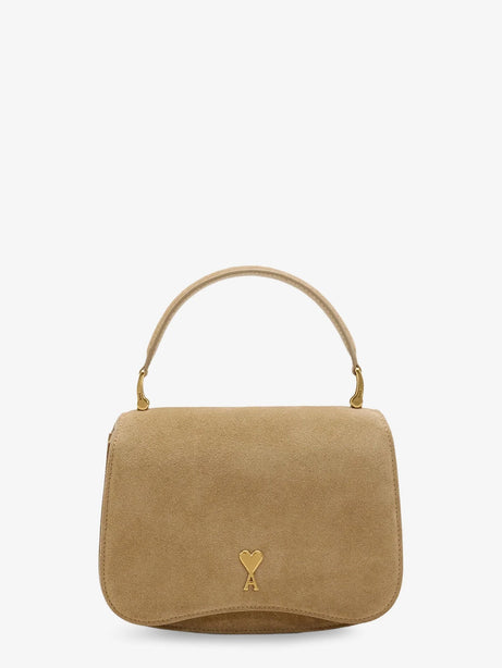 Ami Paris Suede crossbody bag with metal logo on the front - Miel