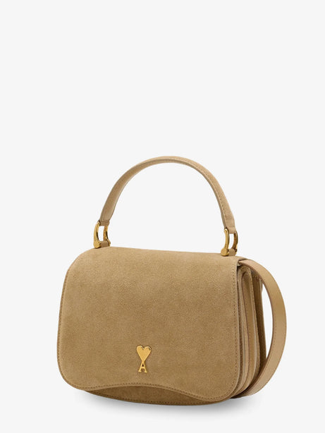 Ami Paris Suede crossbody bag with metal logo on the front - Miel