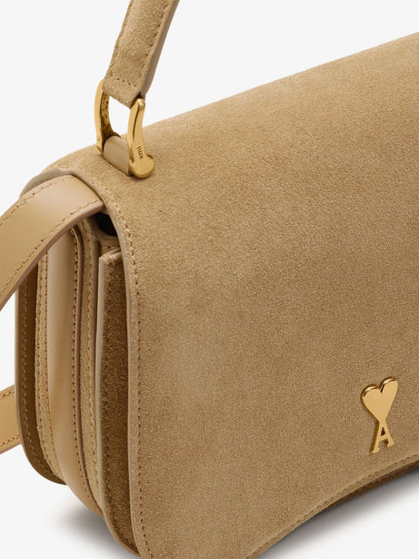 Ami Paris Suede crossbody bag with metal logo on the front - Miel