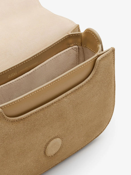 Ami Paris Suede crossbody bag with metal logo on the front - Miel