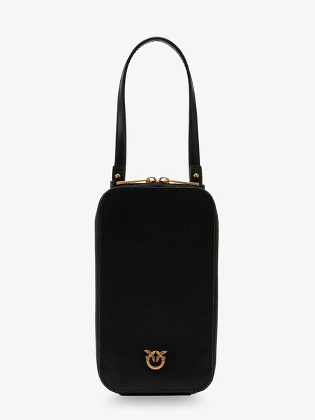 Pinko Leather smartphone case with metal Love Birds logo - Nero