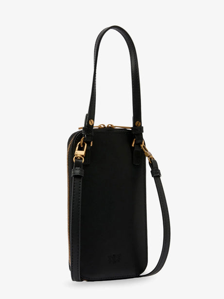 Pinko Leather smartphone case with metal Love Birds logo - Nero
