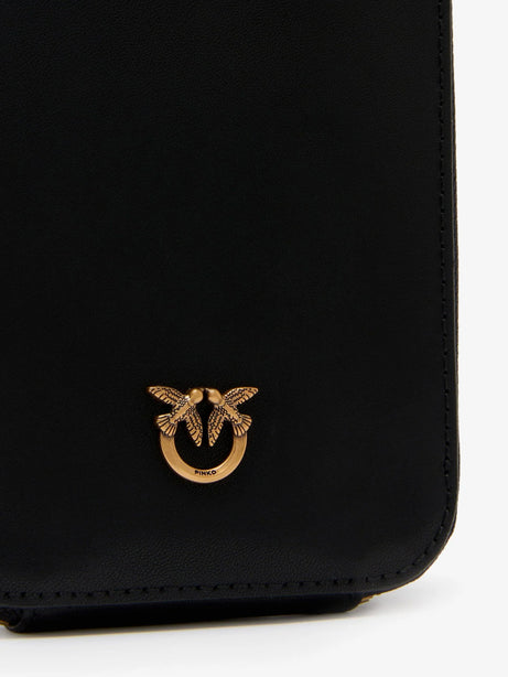 Pinko Leather smartphone case with metal Love Birds logo - Nero