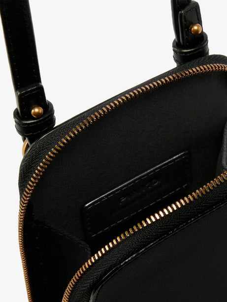 Pinko Leather smartphone case with metal Love Birds logo - Nero