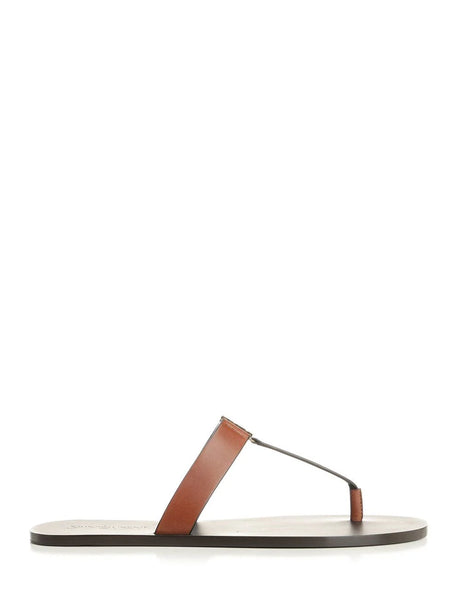 Saint Laurent Babylone Smooth Leather Slippers - Brown