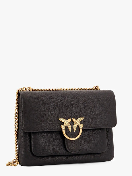 Pinko Leather shoulder bag with metal love birds buckle - Nero