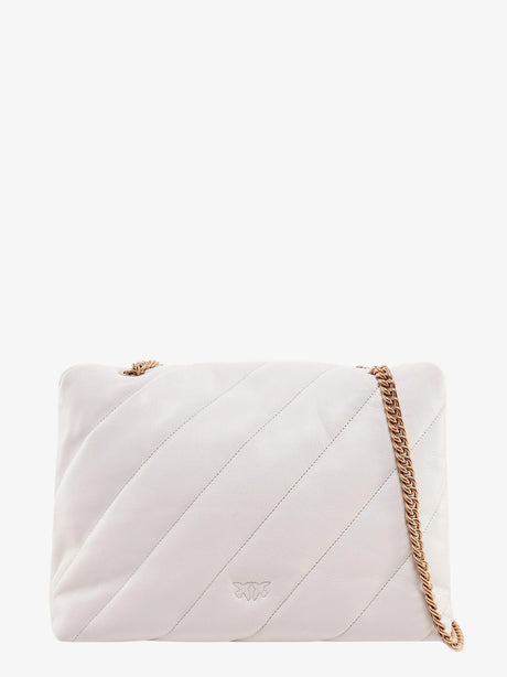 Pinko Matelassé leather shoulder bag with iconic love birds buckle - Bianco