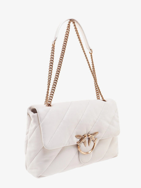 Pinko Matelassé leather shoulder bag with iconic love birds buckle - Bianco