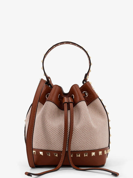 Valentino Garavani Rockstud Spike canvas and leather shoulder bag - Marrone
