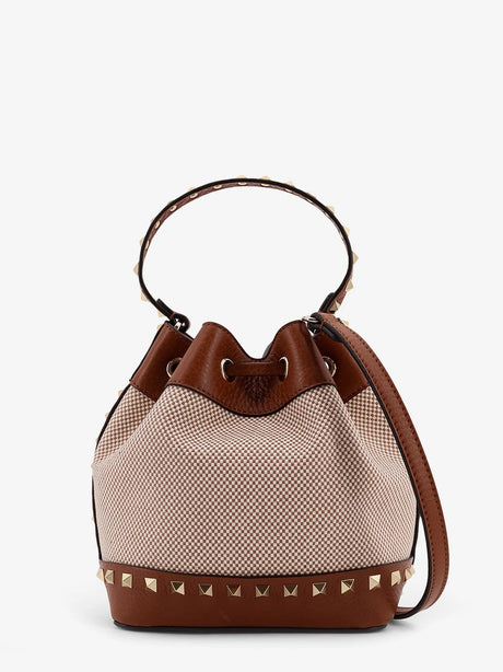 Valentino Garavani Rockstud Spike canvas and leather shoulder bag - Marrone