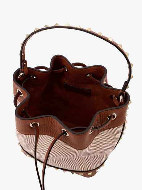 Valentino Garavani Rockstud Spike canvas and leather shoulder bag - Marrone