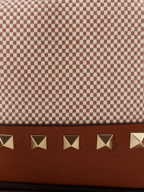 Valentino Garavani Rockstud Spike canvas and leather shoulder bag - Marrone