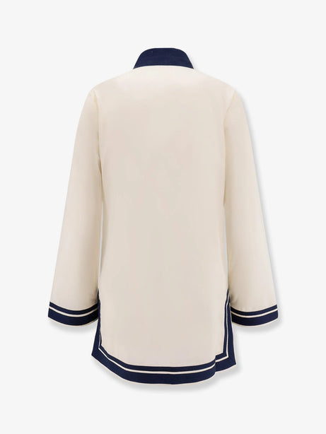 Tory Burch Cotton short dress with contrasting profiles - French Cream