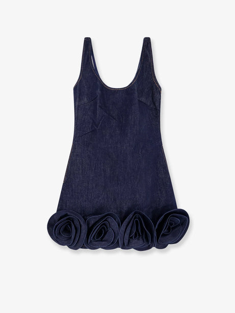 Self Portrait Denim mini dress with 3D flowers - Blue