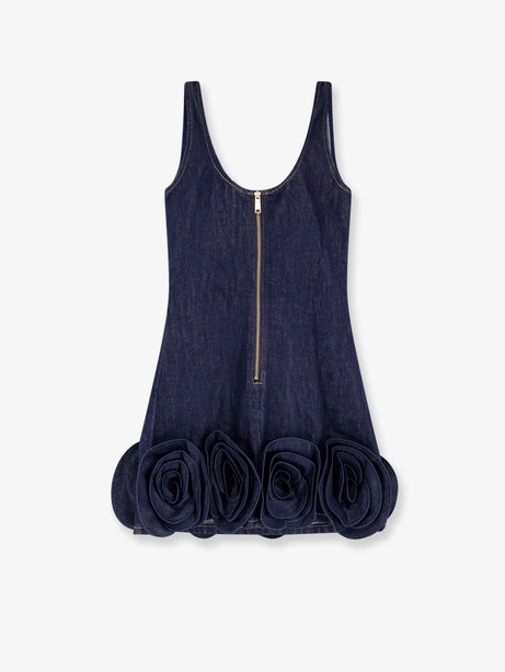 Self Portrait Denim mini dress with 3D flowers - Blue