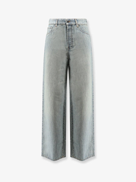 Miu Miu Cotton Jeans with Logo Lettering embroidery - Celeste