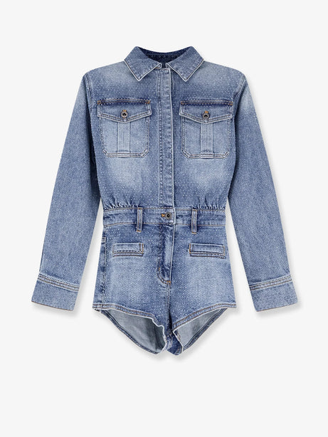 Self Portrait Denim jumpsuit with rhinestones - Blue