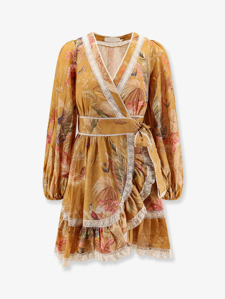 Zimmermann Frill cotton short dress with floral print - Mustard Palm Floral