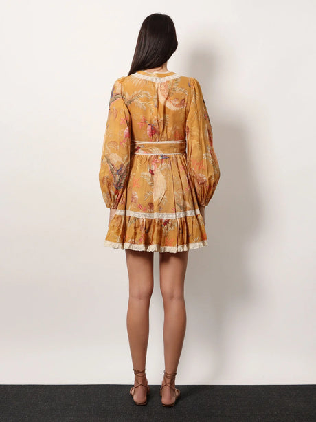 Zimmermann Frill cotton short dress with floral print - Mustard Palm Floral