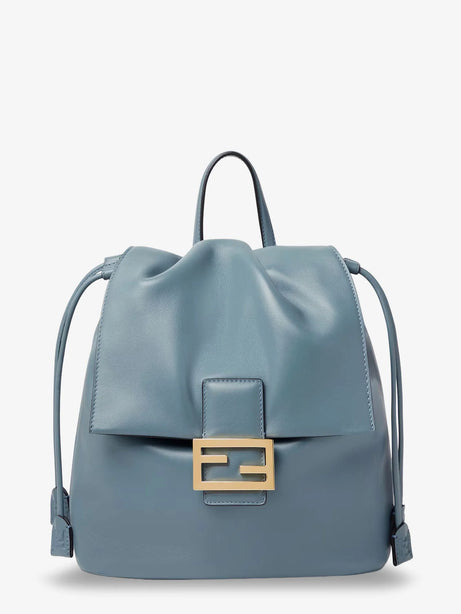 Fendi Leather backpack with metal FF logo detail - Mercurio