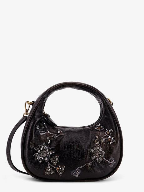 Miu Miu Wander leather mini crossbody bag with embroidery - Caffe