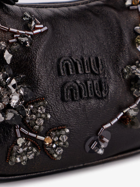 Miu Miu Wander leather mini crossbody bag with embroidery - Caffe