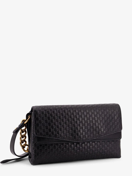 Gucci Leather crossbody bag with embossed GG motif - Black