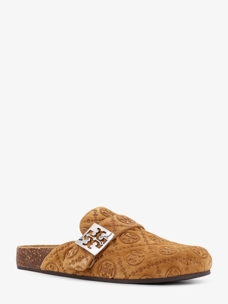 Tory Burch T Monogram Mellow jacquard suede Mule - Golden Brown/Silver