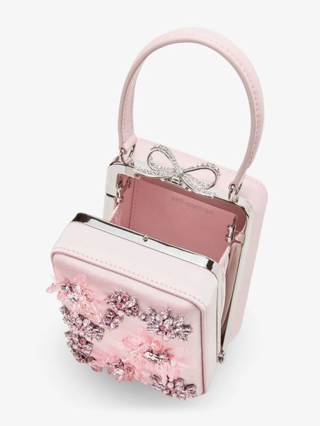 Self Portrait Satin crossbody bag with crystal details - Pink
