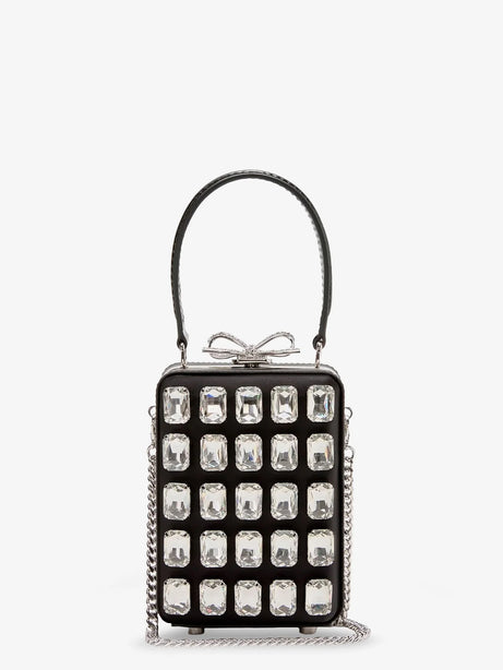Self Portrait Satin shoulder bag with crystals - Black