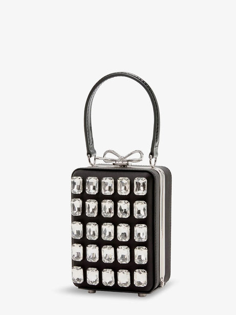 Self Portrait Satin shoulder bag with crystals - Black