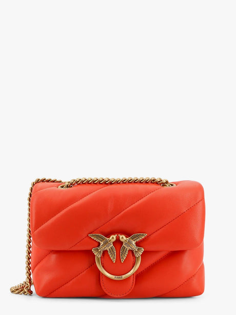 Pinko Matelassé leather shoulder bag with iconic love birds buckle - Rosso