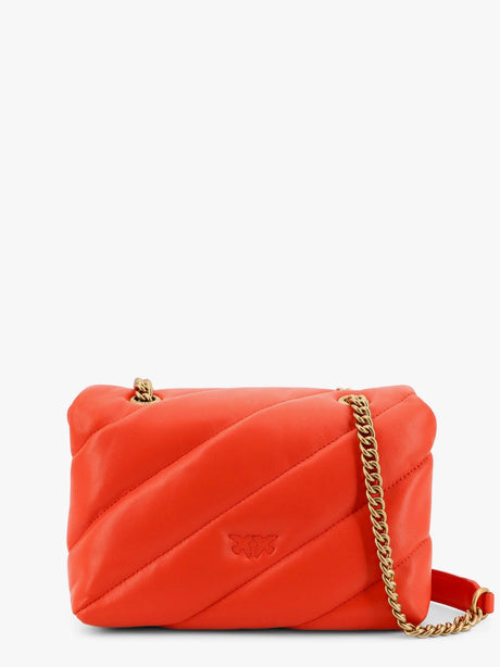 Pinko Matelassé leather shoulder bag with iconic love birds buckle - Rosso